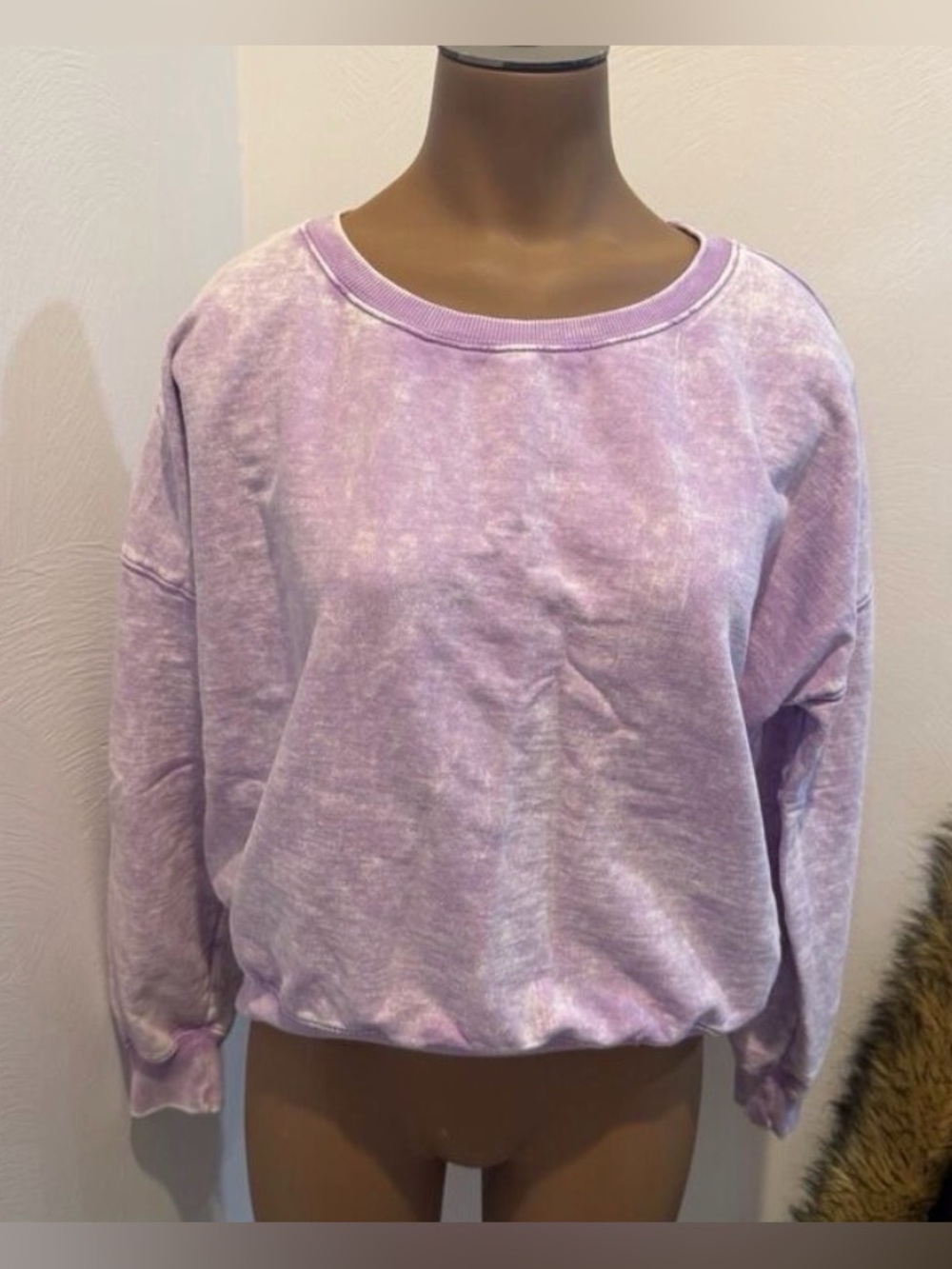 Womens Zanana Crop Sweatshirt Purple Stone Wash Y2K Size Medium